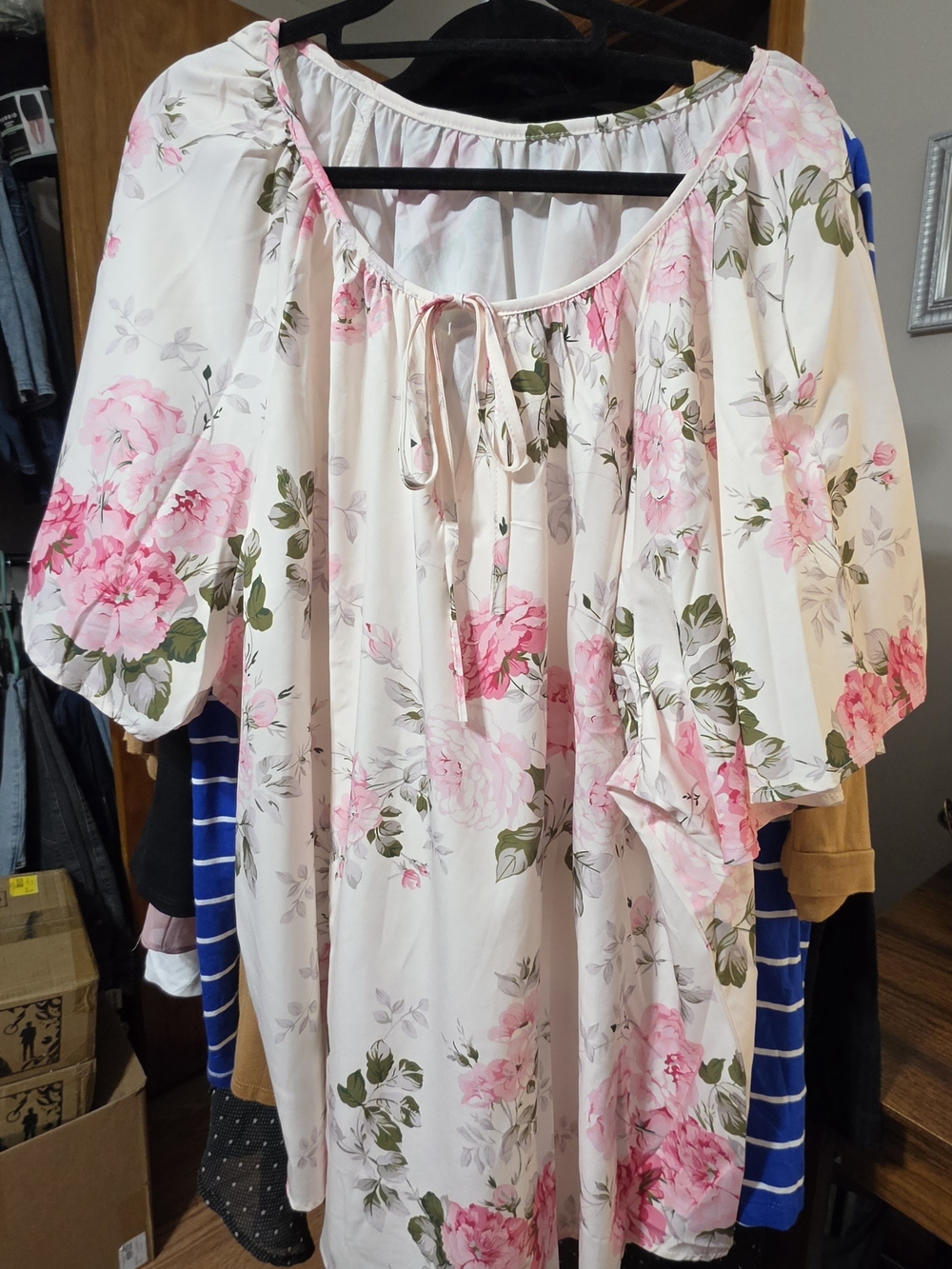 $Pink Floral Peasant Blouse